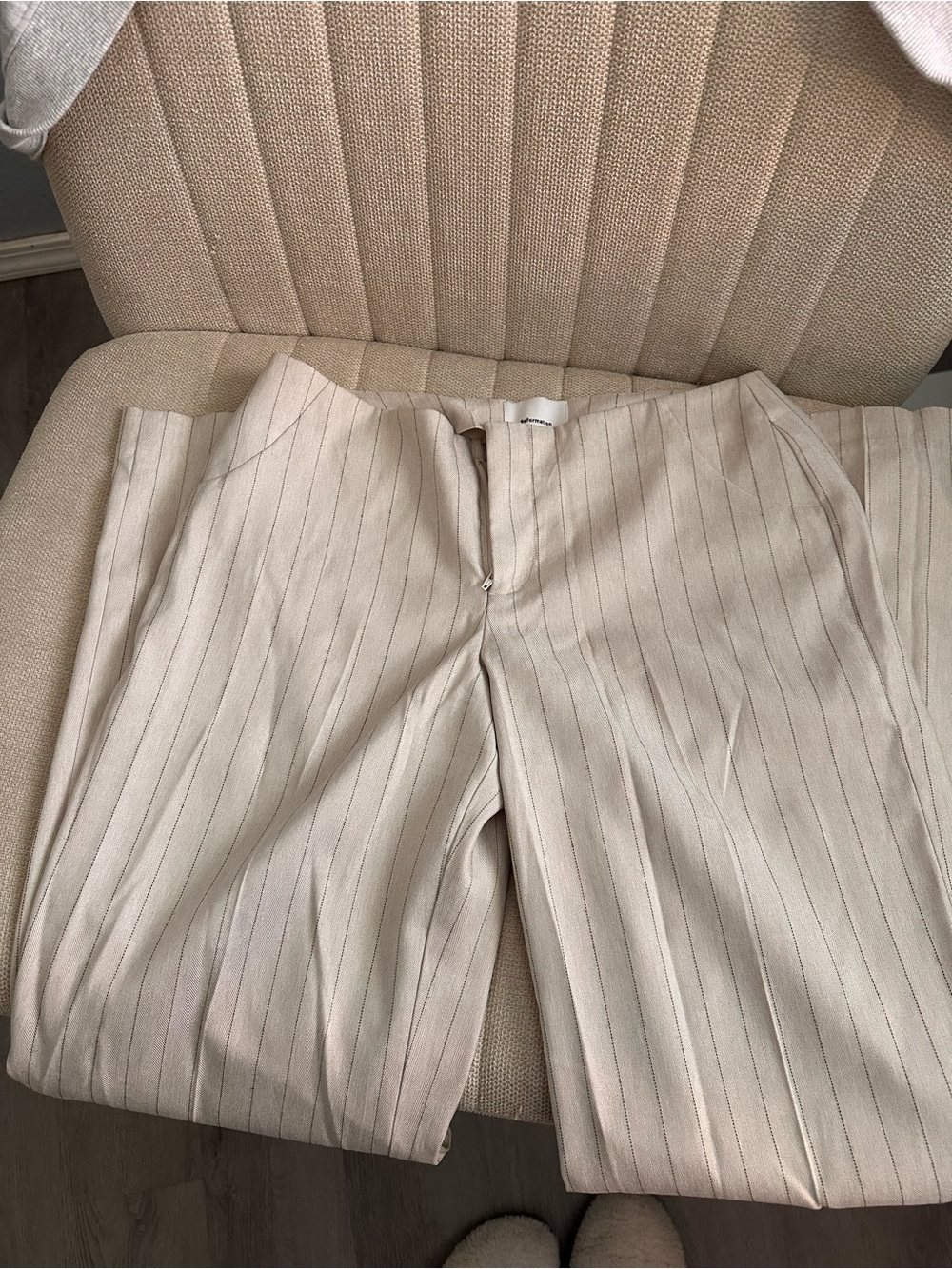 Reformation Vida Low Rise striped beige trouser pants